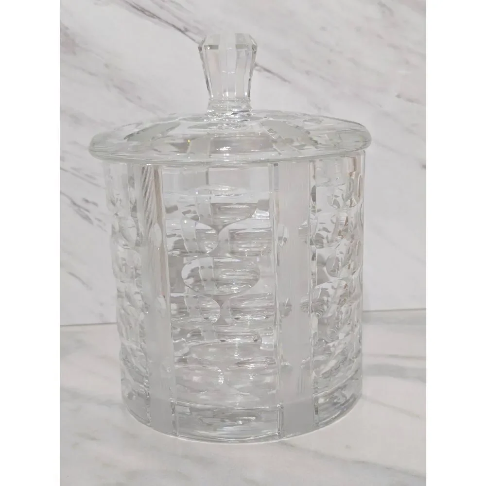 Unbranded Vintage Clear Heavy Lead Crystal Cookie Jar With Lid